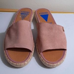 Verbena  Pink suede slip on sandals